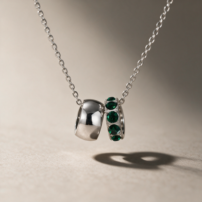 The Linked Birthstone Necklace in green.