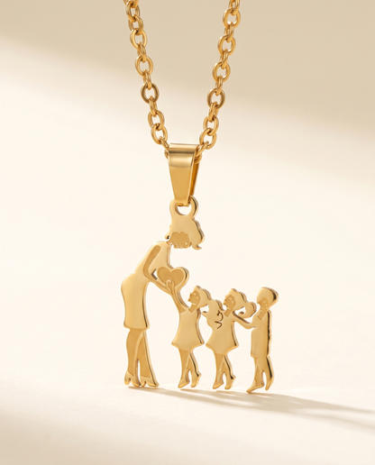 Family Silhouette Necklace, on a plain ground.