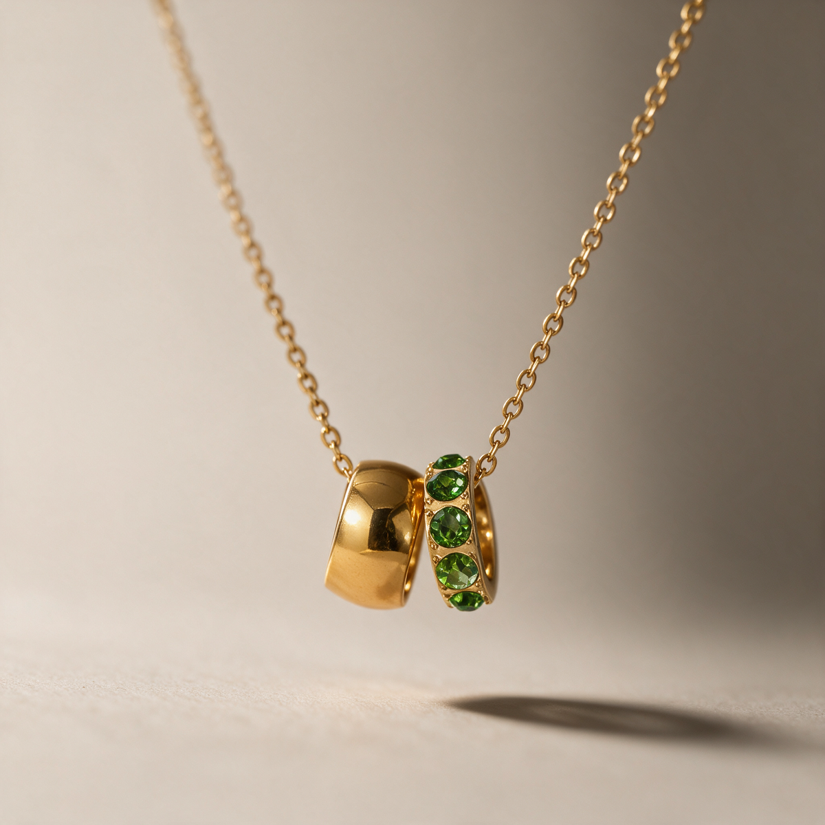The Linked Birthstone Necklace in green, view 3.