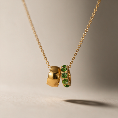 The Linked Birthstone Necklace in green, view 3.