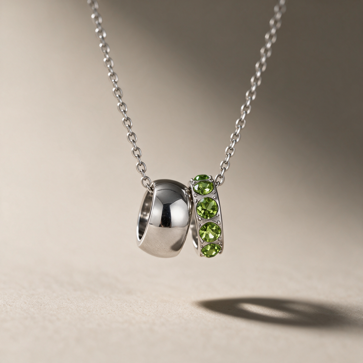 The Linked Birthstone Necklace in green, view 4.