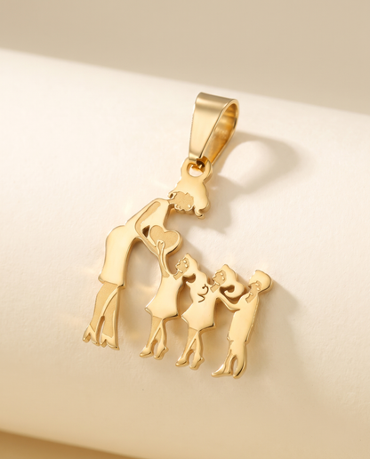 Family Silhouette Necklace — a close view of the necklace's detail and finish.
