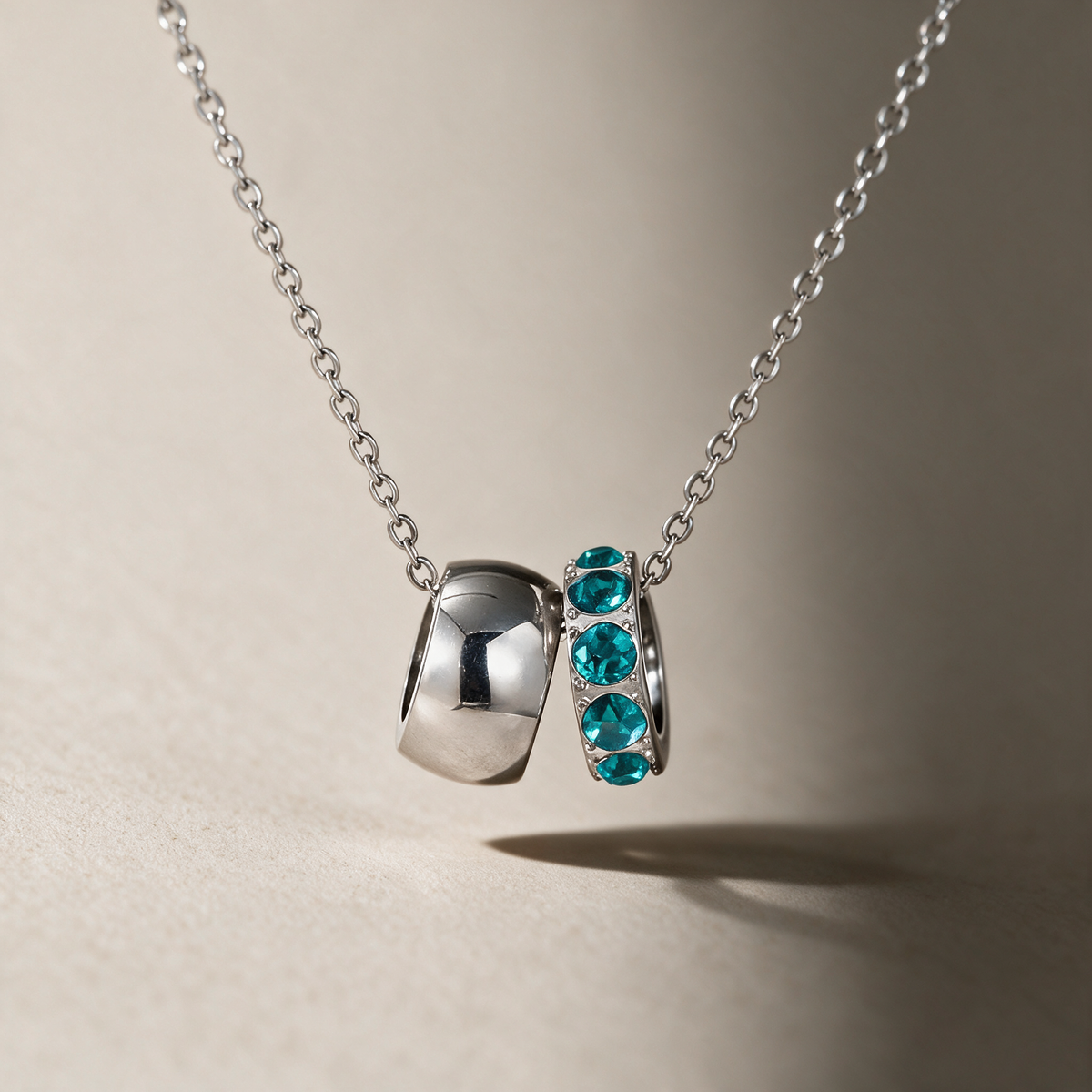 The Linked Birthstone Necklace in blue, view 6.