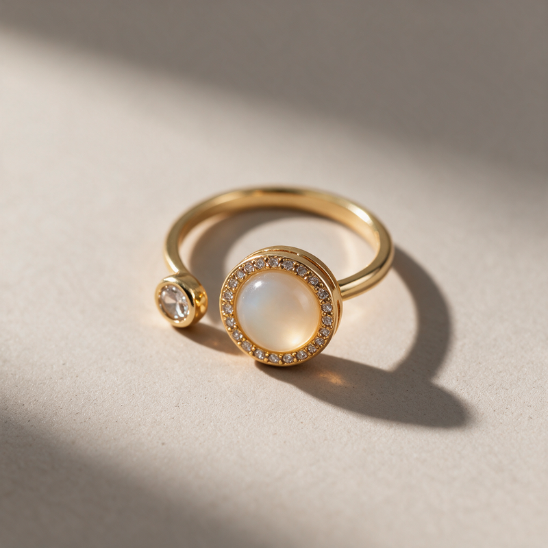 The Spinning Opal Ring, gold-plated with a rotating opal