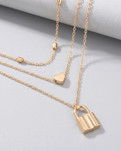 Layered Love Lock Necklace in gold, in gold-plated copper, view 3.