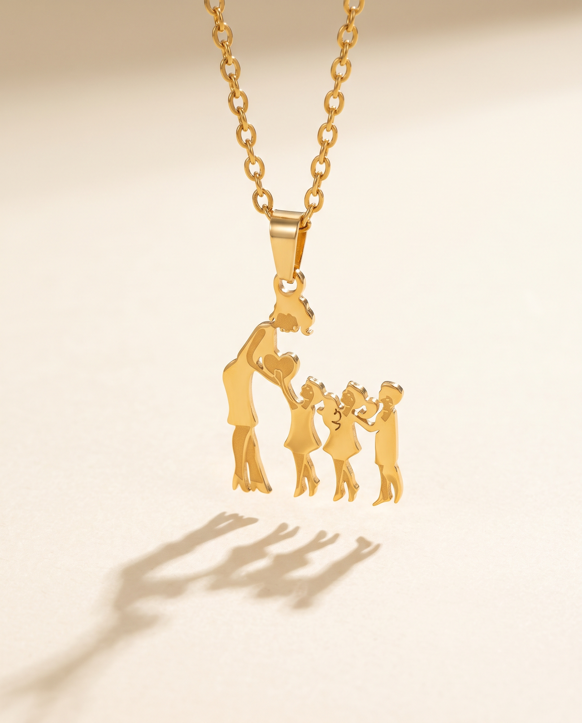 Family Silhouette Necklace, styled in natural light.