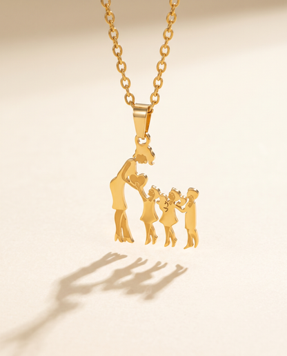 Family Silhouette Necklace, styled in natural light.