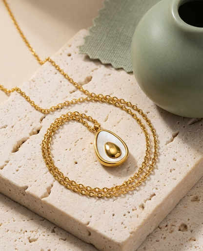 Avocado Pendant Necklace, worn.