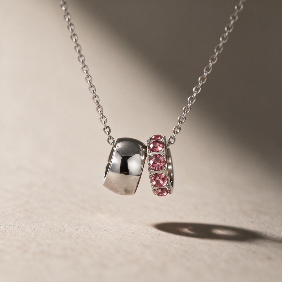 The Linked Birthstone Necklace in pink, view 12.