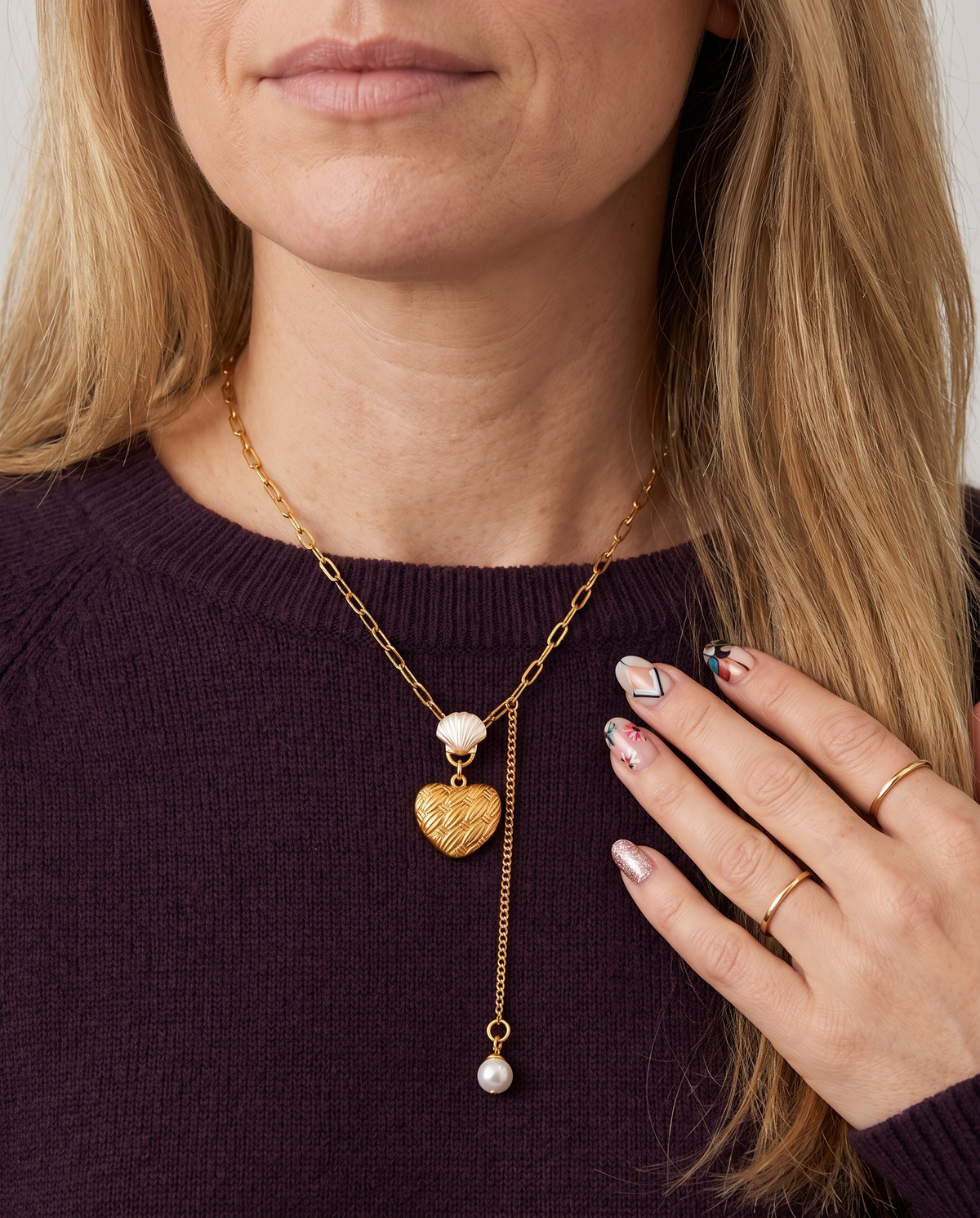 Love Pendant Tassel Necklace in gold, in stainless steel with 18K gold plating, view 7.