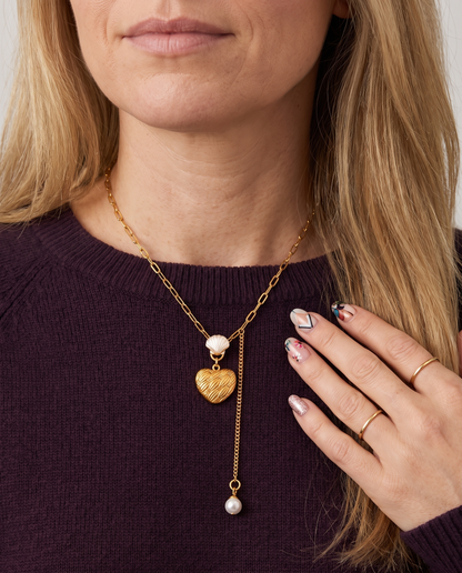 Love Pendant Tassel Necklace in gold, in stainless steel with 18K gold plating, view 7.