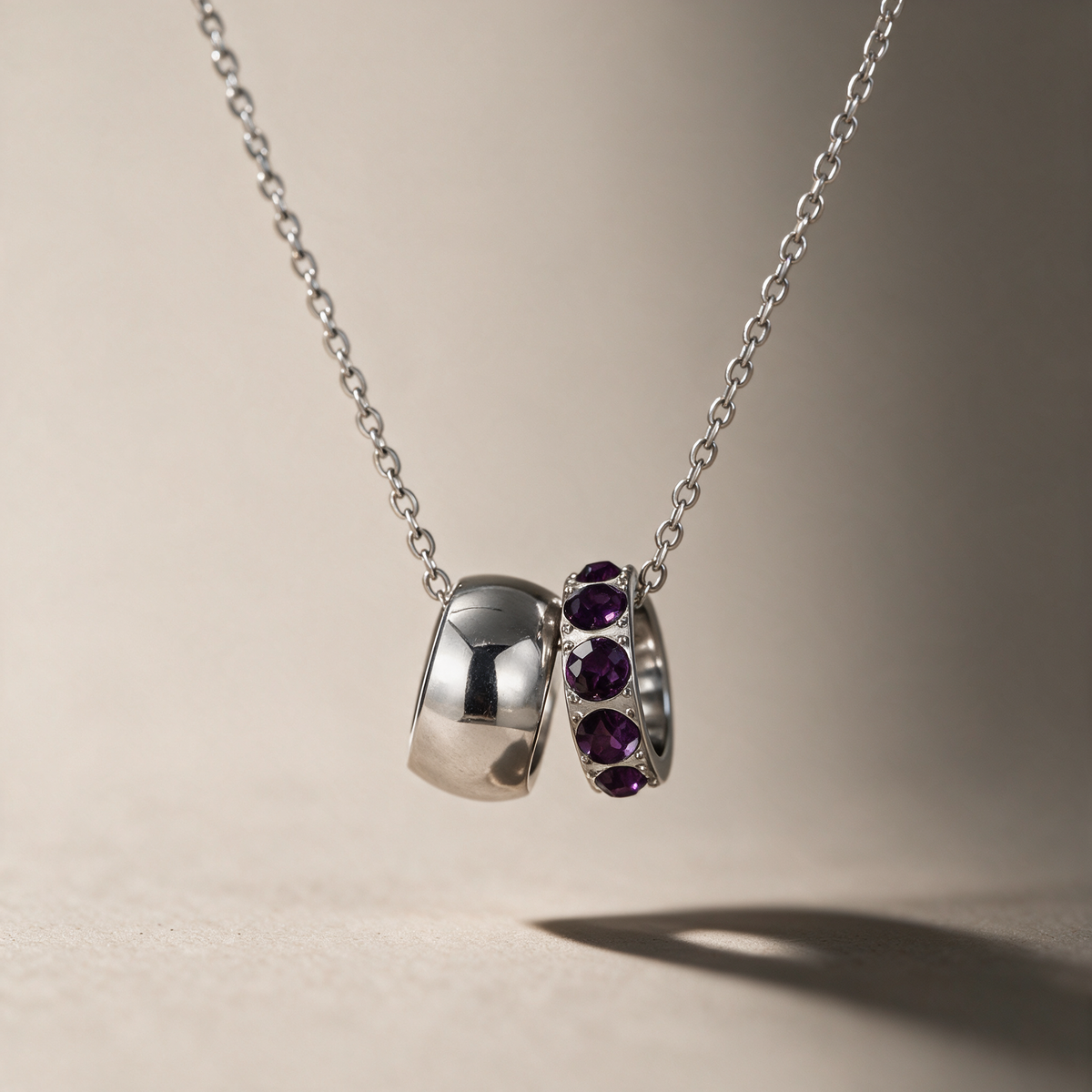The Linked Birthstone Necklace in purple, view 14.