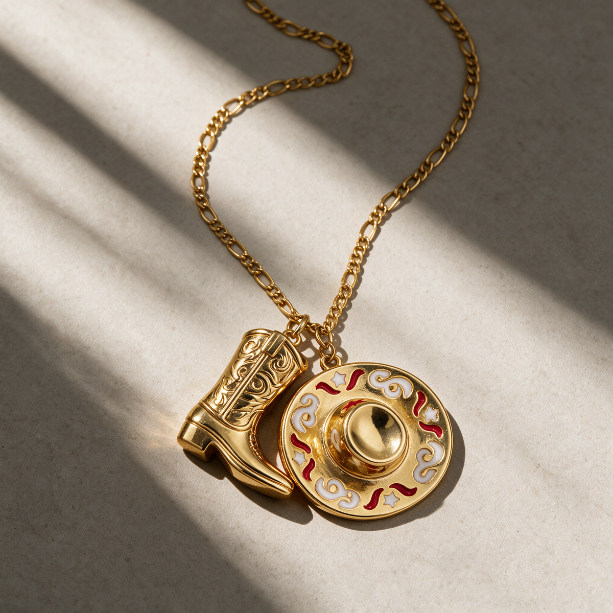 The Cowboy Boots & Hat Necklace, styled in natural light, view 7.