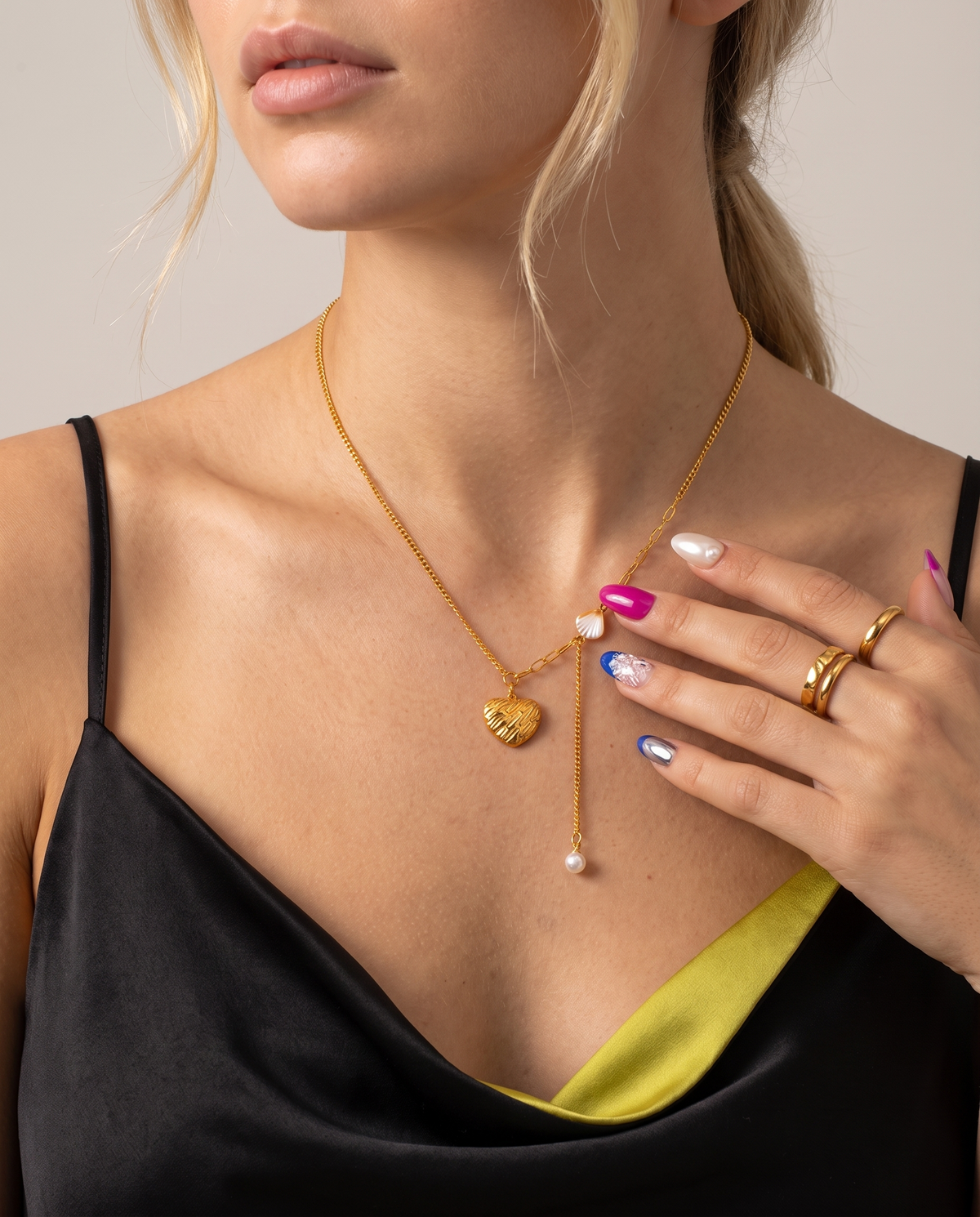 Love Pendant Tassel Necklace in gold, in stainless steel with 18K gold plating, view 8.