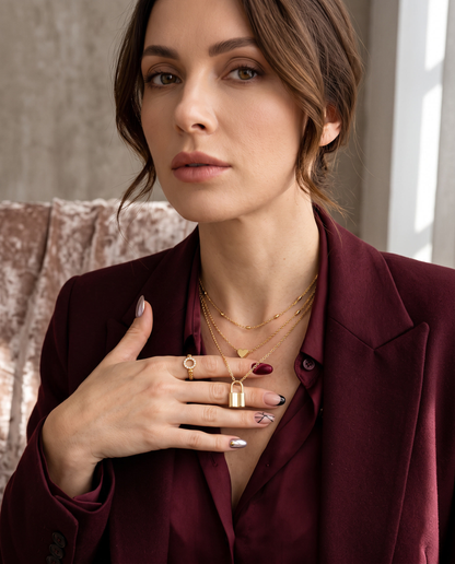 Layered Love Lock Necklace in gold, in gold-plated copper, view 7.