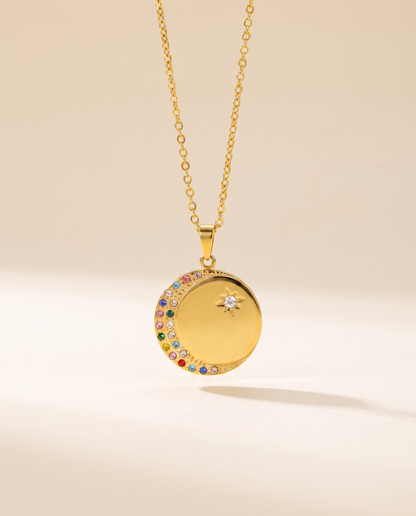 Oval Diamond Drop Necklace, made in stainless steel with 18K gold plating.
