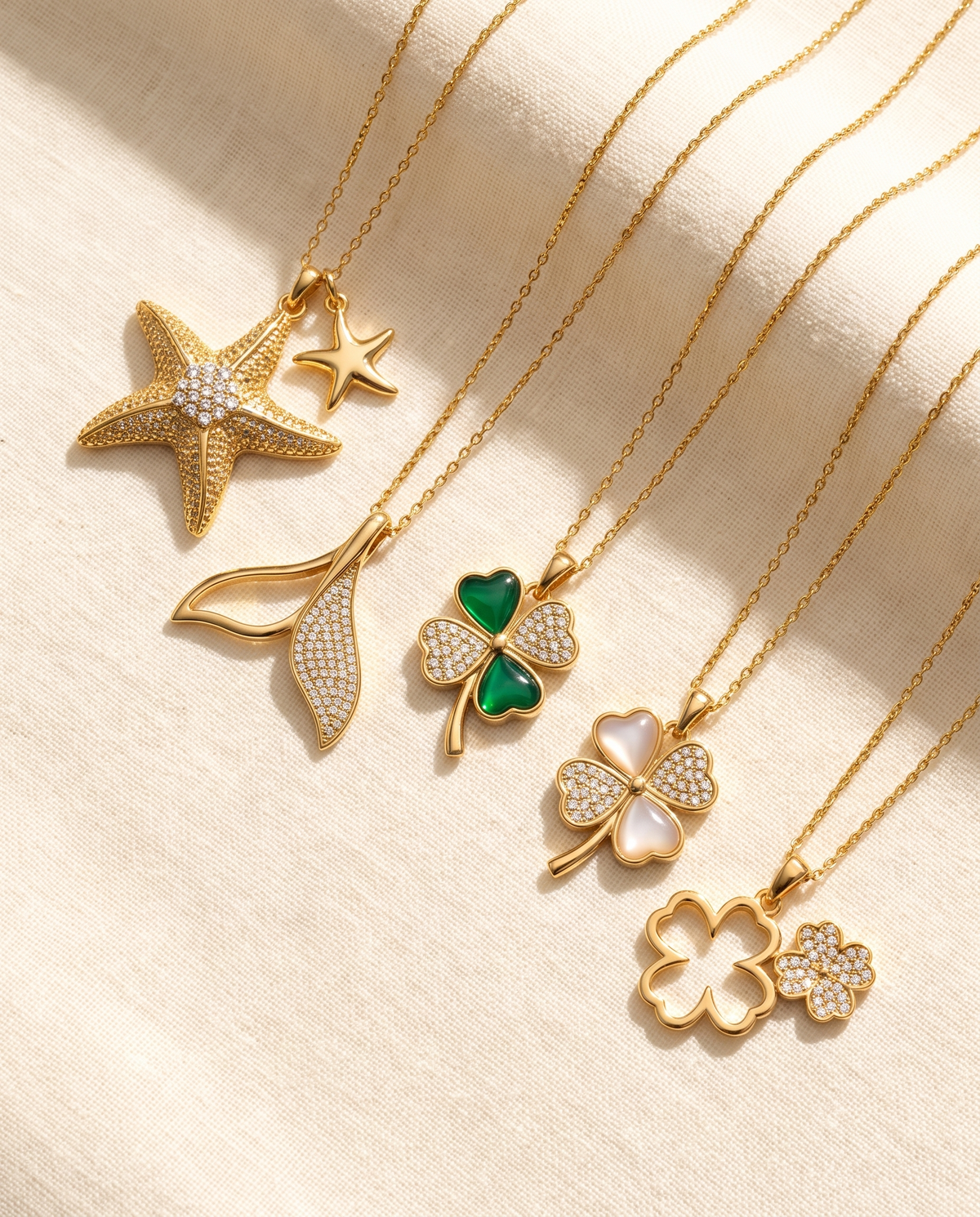 Inlaid Pendant Necklace — the colourways photographed together.