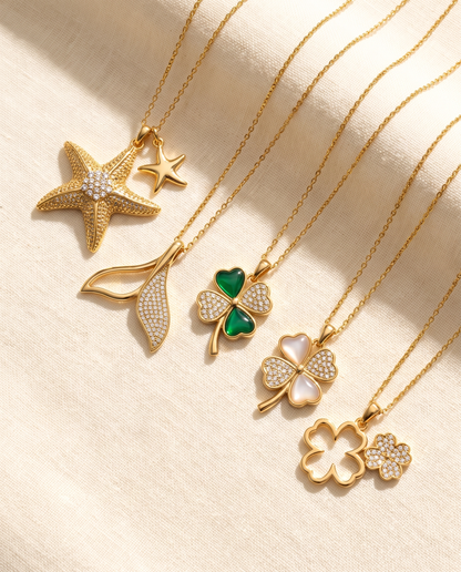 Inlaid Pendant Necklace — the colourways photographed together.