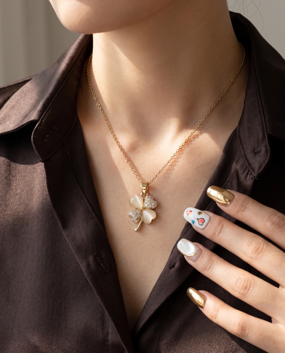 Inlaid Pendant Necklace, worn, view 9.