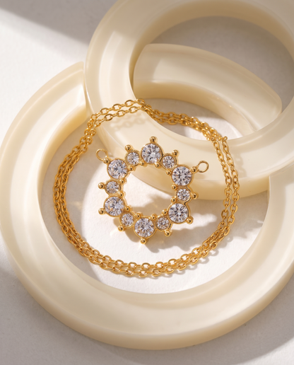 Geometric Ring Pendant Necklace in gold — a close view of the necklace's detail and finish, view 8.