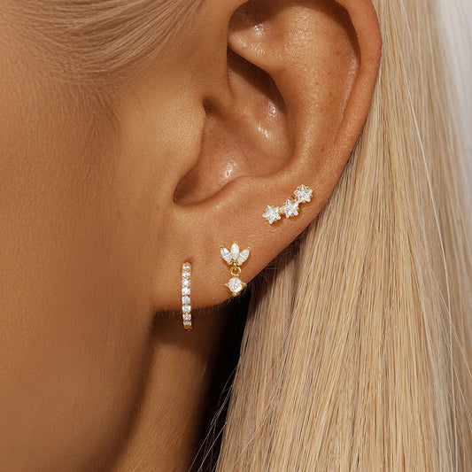 Flower & Leaf Minimalist Earring Set – 3 Piece Gold Collection