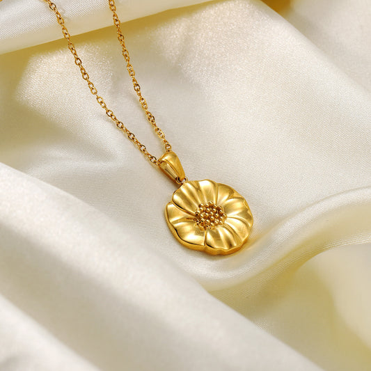 Poppy Flower Pendant Necklace