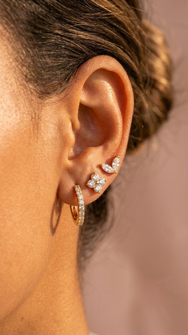 Flower & Leaf Minimalist Earring Set – 3 Piece Gold Collection