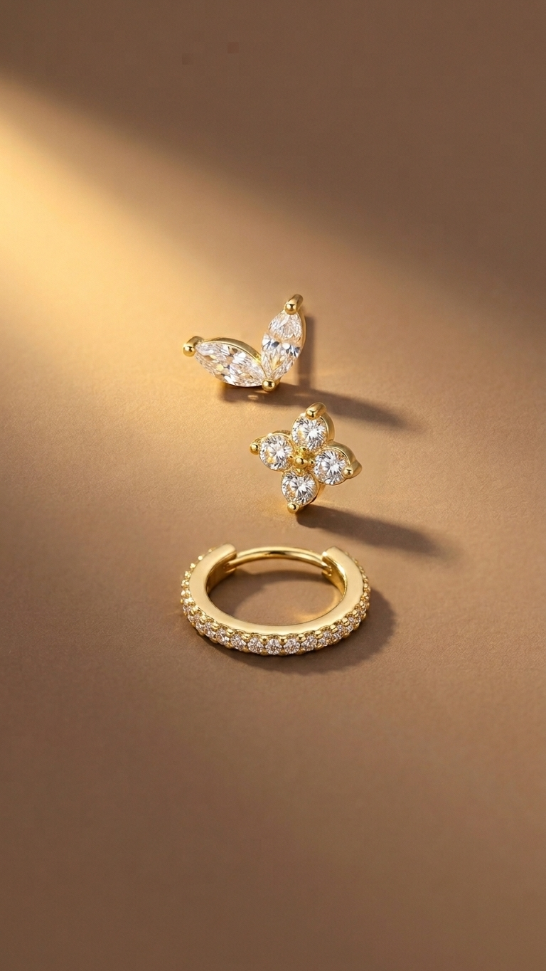 Flower & Leaf Minimalist Earring Set – 3 Piece Gold Collection