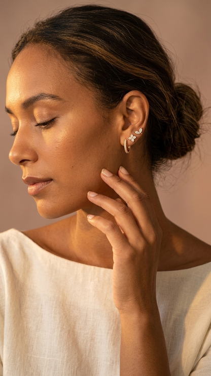 Flower & Leaf Minimalist Earring Set – 3 Piece Gold Collection