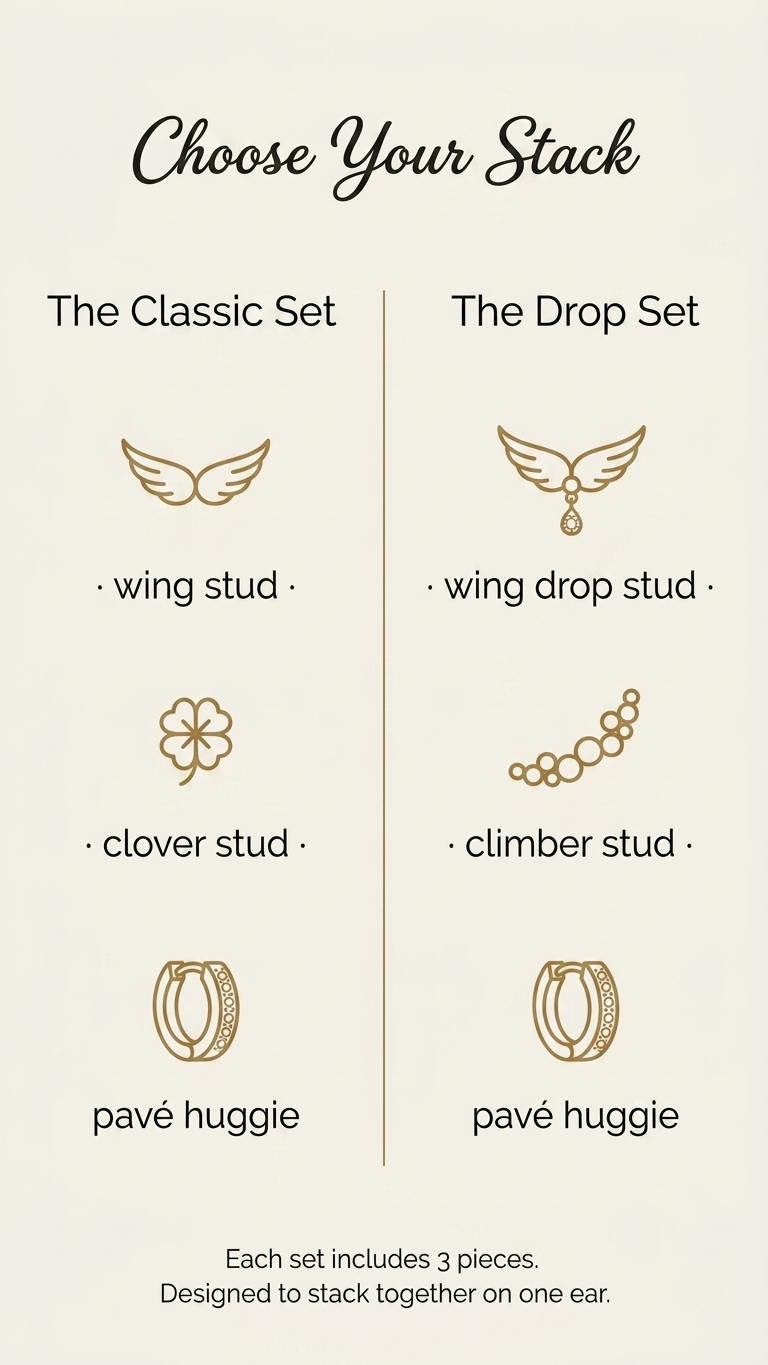 Flower & Leaf Minimalist Earring Set – 3 Piece Gold Collection