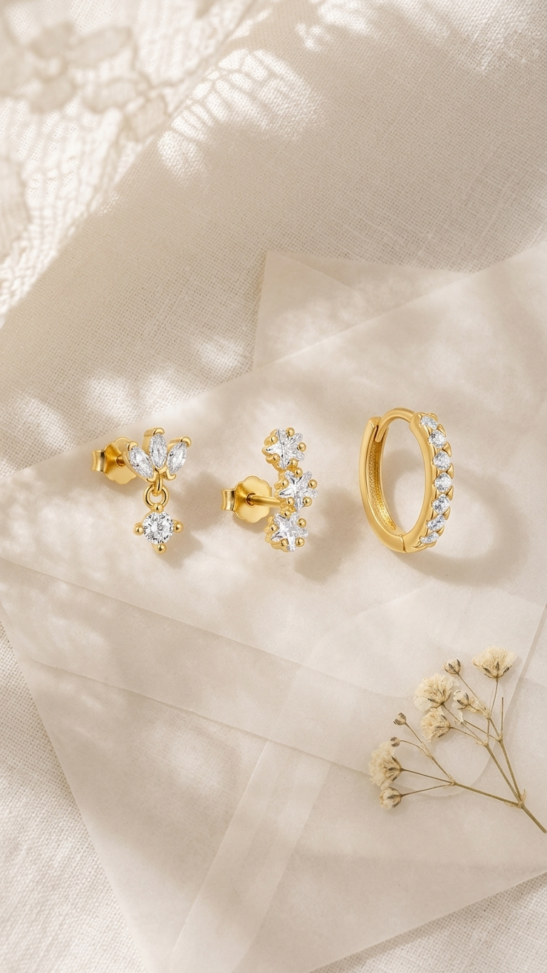 Flower & Leaf Minimalist Earring Set – 3 Piece Gold Collection