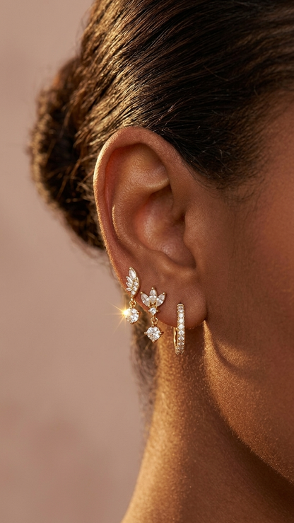 Flower & Leaf Minimalist Earring Set – 3 Piece Gold Collection